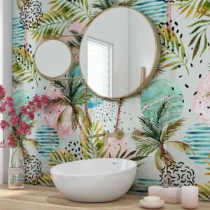 Acrylic TROPICAL PALM PASTEL Shower Panel