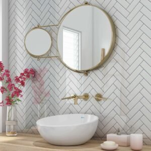 Acrylic HERRINGBONE TILES WHITE Shower Panel