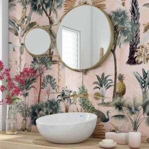 Acrylic EXOTIC PALM TREES PINK Shower Panel
