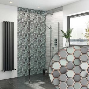 DI-Bond HEXAGON GREY COPPER MOSAIC Shower Panel