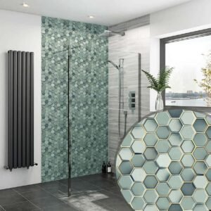 Acrylic HEXAGON GREEN MOSAIC TILED Shower Panel