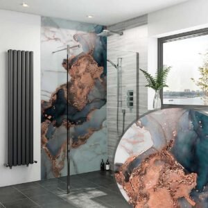 Acrylic LIQUID MARBLE COPPER TEAL GREY Shower Panel