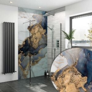 Acrylic LIQUID MARBLE GOLD NAVY Shower Panel