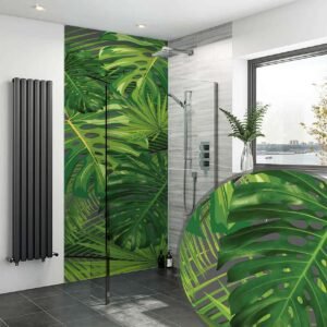 Acrylic MONSTERA LEAVES GREEN GREY Shower Panel