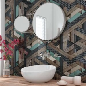 Acrylic AQUA WOODEN STRIPS 3D Shower Panel