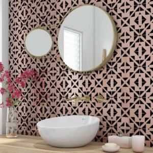 Acrylic ART DECO AZTEC BLACK PINK Shower Panel