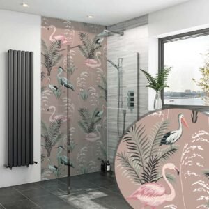 Acrylic BLUSH PINK BIRDS AND PLANTS ACRYLIC SHOWER WALL PANEL Shower Panel