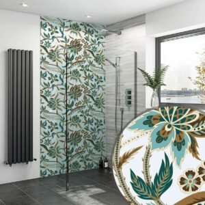 Acrylic GREEN BROWN WHITE LEAVES Shower Panel