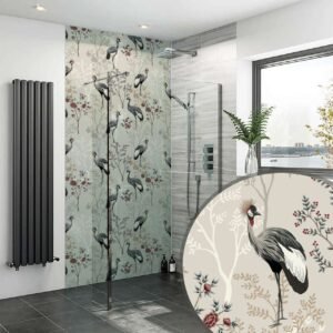 Acrylic JAPANESE CRANE BIRD CREAM Shower Panel