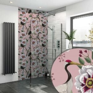 Acrylic JAPANESE CRANE BIRD PINK Shower Panel