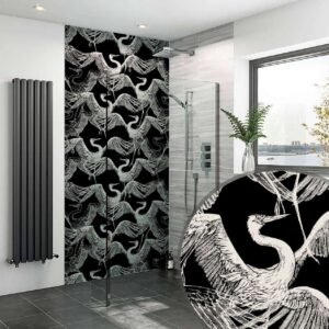 Acrylic JAPANESE CRANE BIRDS MONOCHROME Shower Panel