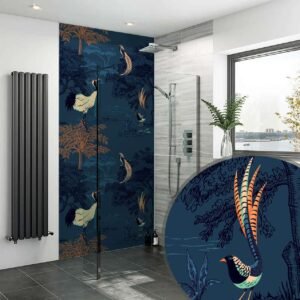 Acrylic JAPANESE ORIENTAL BIRDS COPPER NAVY SHOWER WALL PANEL Shower Panel