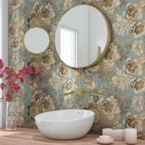 Acrylic EARTHY FLORALS GOLDEN BIRDS Shower Panel