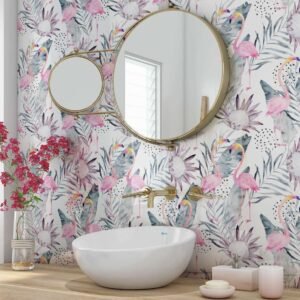 Acrylic FLAMINGO BIRDS PASTEL Shower Panel