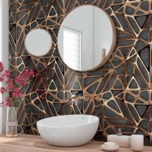 Acrylic GOLD COPPER LATTICE GRID ON CONCRETE Shower Panel