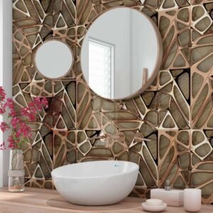 Acrylic GOLD COPPER LATTICE GRID ON WOOD Shower Panel