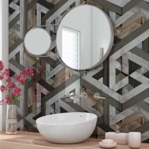 Acrylic GREY WOODEN STRIPS 3D Shower Panel