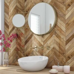 Acrylic HERRINGBONE PARQUET WOODEN TILES Shower Panel