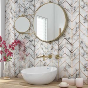 Acrylic MARBLE GOLD GEOMETRIC Shower Panel