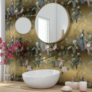 Acrylic ORIENTAL JAPANESE GOLD PEACOCK BIRDS SHOWER WALL PANEL Shower Panel