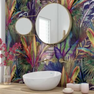 DI-Bond EXOTIC PALM LEAVES WATERCOLOUR Shower Panel