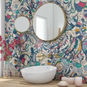 Acrylic COLOURFUL DOODLE Shower Panel