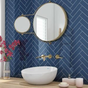 Acrylic NAVY BLUE HERRINGBONE Shower Panel