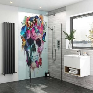 Acrylic SKULL WATERCOLOUR Shower Panel