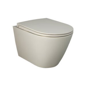 Feeling Matt Greige Wall Hung Rimless WC inc Soft Close Seat - RAK Ceramics