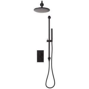 Scudo Core Black Round Handle, Fixed Head and Handset Riser Shower Kit NU-023