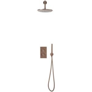 Scudo Core Brushed Bronze Round Handle, Fixed Head, Handset and Bracket