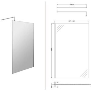Nuie 1200mm Wetroom Screen & Support Bar