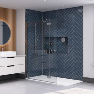 Wall&Water Nordic Blue Herringbone Bathroom Wall Panel