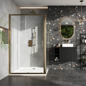 Scudo S6 1000mm Brushed Brass Sliding Shower Door