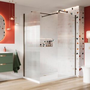 Scudo S8 900mm Gunmetal Fluted Glass Wetroom Panel