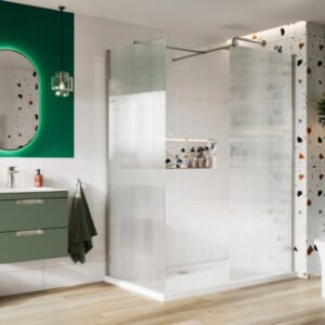 Scudo S8 1000mm Brushed Nickel Fluted Glass Wetroom Panel