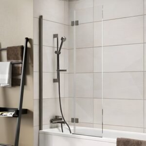 Scudo Thalia 1500x900mm Gunmetal Inward Opening Bath Screen
