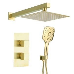 Tailored Bathrooms Orca Square Brushed Brass Built-in Shower Valve, Handset & Wall Mounted Head