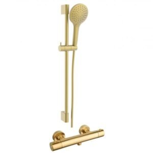Tailored Bathrooms Orca Brushed Brass Round Bar Valve & 3 Mode Hand Set