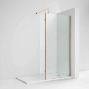 Nuie 700mm Brushed Brass Wetroom Screen With Support Bar and Profile Kit
