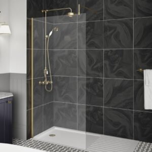 Nuie Brushed Brass 760mm Wetroom Screen With Support Bar and Profile Kit