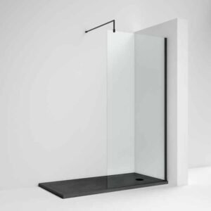 Nuie 1200mm Matt Black Wetroom Screen With Support Bar and Profile Kit