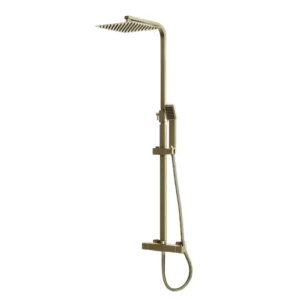 Scudo Elliot Square Brushed Brass Dual Head Rigid Riser Shower inc Metal Fixed Head