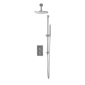 Scudo Core Chrome Round Handle, Fixed Head and Handset Riser Shower Kit NU-022