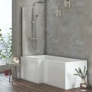 Scudo 1400x 825mm Chrome L Shape Bath Screen