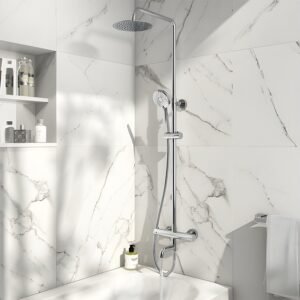 Scudo Solar Round Rigid Riser Shower With Bath Filler