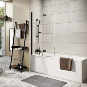 Scudo Thalia 1500x900mm Matt Black Inward Opening Bath Screen