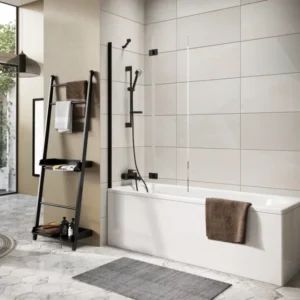 Scudo Thalia 1500x900mm Matt Black Outward Opening Bath Screen