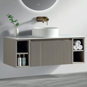 Flauto Soft Coffee Fluted 1000mm Wall Hung Vanity Unit & Countertop