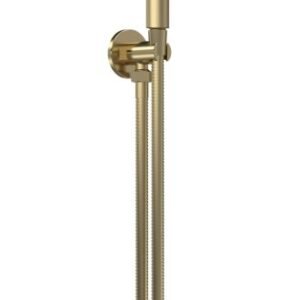 Nuie Round Brushed Brass Microphone Handset, Outlet Elbow, Parking Bracket & Hose
